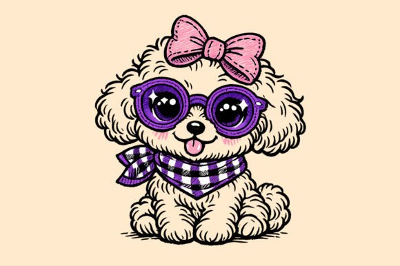 Evaluating the Cute Puppy with Glasses Embroidery Png
