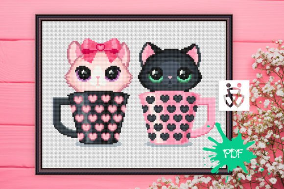 Kittens in Cup Cross Stitch Pattern PDF Review